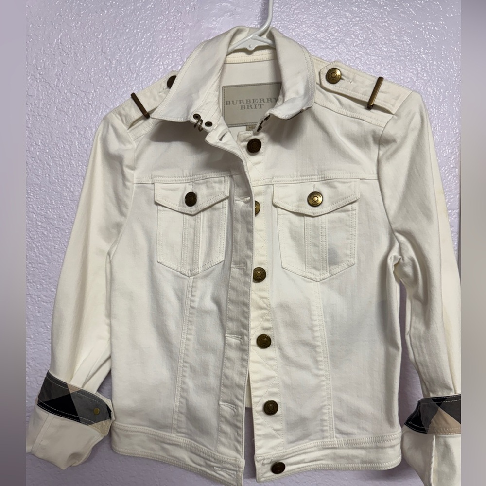 Burberry Ivory Jean Jacket with Gold Accents